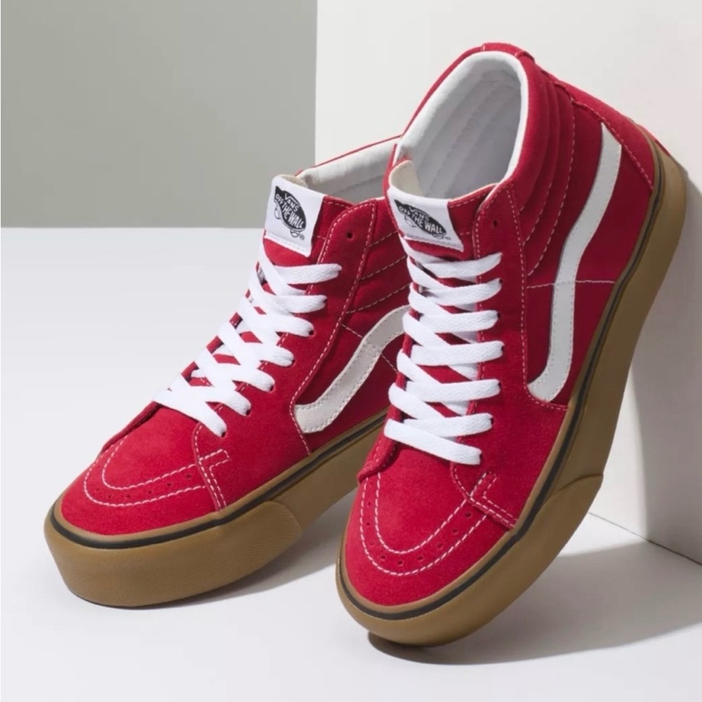 Vans Red High-Top Suede Sneakers with Gum Sole